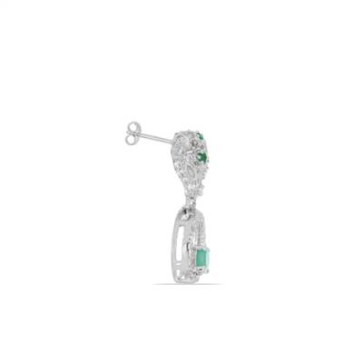 925 STERLING SILVER PANTHER EARRINGS WITH NATURAL EMERALD & WHITE ZIRCON GEMSTONES
